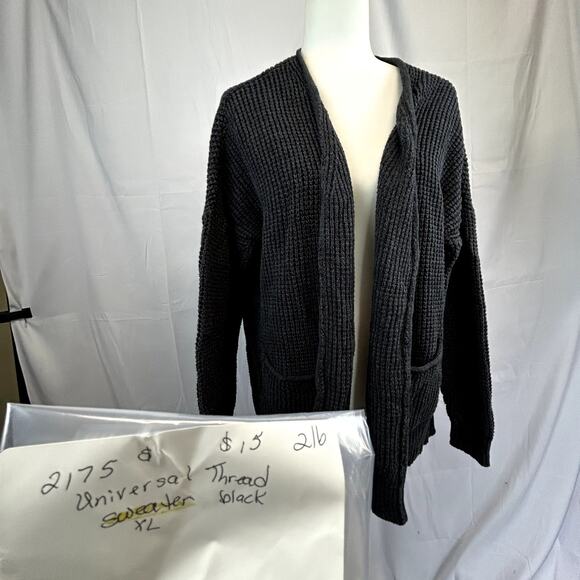 Universal thread Sweater XL black 3/4 sleeve cotton 2 pockets open front - Picture 8 of 8